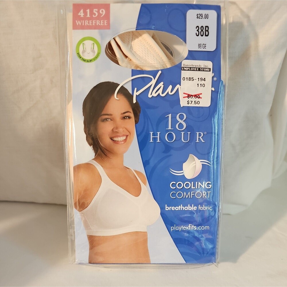 New In Package Playtex 18 Hour 38B bra 4159 Wirefree Light Beige Cooling Comfort